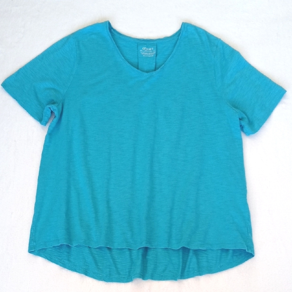 Chico's Women's Aqua Blue V-Neck Short Sleeve Lightweight Cotton Top XXL (4)